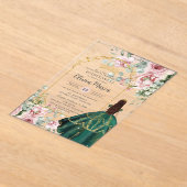 赤面ピンクフローラエメラルドキンセアニラスウィート16 15 アクリル招待状 (レイダウン)