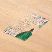 赤面ピンクフローラエメラルドキンセアニラスウィート16 15 アクリル招待状 (レイダウン)