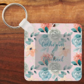 赤面ピンクフローラエレガントな結婚書道 キーホルダー (正面)