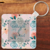 赤面ピンクフローラエレガントな結婚書道 キーホルダー (裏面)