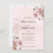 赤面ピンクフローラエレガントウェディング招待状 招待状 (正面)