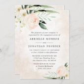 赤面ピンクフローラエレガントガーデン婚約パーティ 招待状 (正面/裏面)