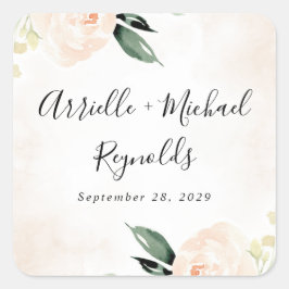 赤面ピンクフローラエレガントシャンパン庭園の結婚式 スクエアシール