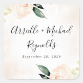 赤面ピンクフローラエレガントシャンパン庭園の結婚式 スクエアシール (正面)