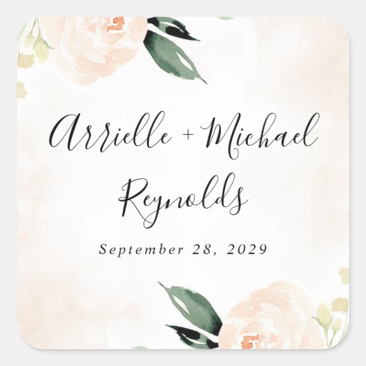 赤面ピンクフローラエレガントシャンパン庭園の結婚式 スクエアシール (正面)