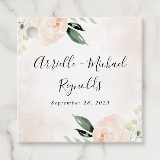 赤面ピンクフローラエレガントシャンパン庭園の結婚式 フェイバータグ (正面)