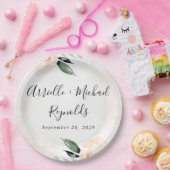 赤面ピンクフローラエレガントシャンパン庭園の結婚式 ペーパープレート (パーティー)