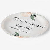 赤面ピンクフローラエレガントシャンパン庭園の結婚式 ペーパープレート (アングル)