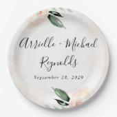 赤面ピンクフローラエレガントシャンパン庭園の結婚式 ペーパープレート (正面)