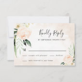 赤面ピンクフローラエレガントシャンパン庭園の結婚式 出欠カード (正面)