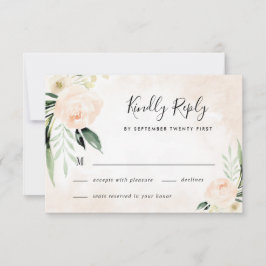 赤面ピンクフローラエレガントシャンパン庭園の結婚式 出欠カード