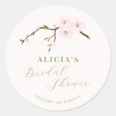 赤面ピンクフローラエレガント春ブライダルシャワー ラウンドシール (正面)