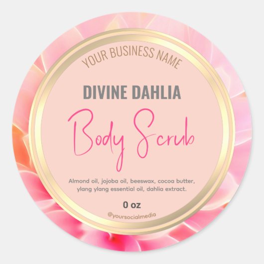 赤面ピンクフローラエレガント金ゴールドフレーム製品ラベル ラウンドシール (正面)