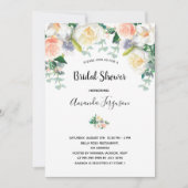 赤面ピンクフローラエーカリプスグリーンブライダルシャワー 招待状 (正面)