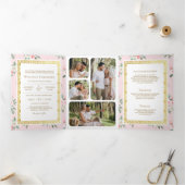 赤面ピンクフローラオールインワン金ゴールド結婚インディアン 三つ折り招待状 (内部)