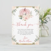 赤面ピンクフローラカボチャ秋の結婚式 サンキューカード (スタンド正面)
