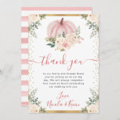 赤面ピンクフローラカボチャ秋の結婚式 サンキューカード (正面/裏面)