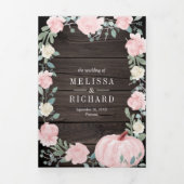 赤面ピンクフローラカボチャQRコードウッド結婚ズ 三つ折り招待状 (カバー)