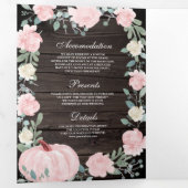 赤面ピンクフローラカボチャQRコードウッド結婚ズ 三つ折り招待状 (内部最初)