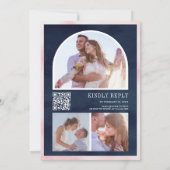 赤面ピンクフローラカボチャQRコードネイビー結婚ズ 招待状 (裏面)