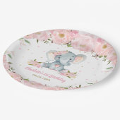 赤面ピンクフローラカワイトエレファント1歳の誕生日パーティー ペーパープレート (アングル)