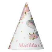 赤面ピンクフローラカワイトベビーエレファント1歳の誕生日 パーティーハット (左)