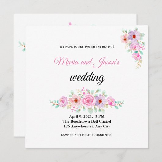 赤面ピンクフローラカントリーウェディング招待状 招待状 (正面/裏面)