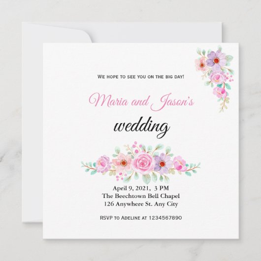 赤面ピンクフローラカントリーウェディング招待状 招待状 (正面)