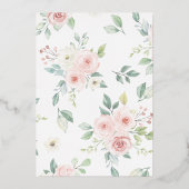 赤面ピンクフローラガウンキンセアニェラネイビーバラ金ゴールド 箔招待状 (裏面)