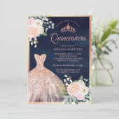 赤面ピンクフローラガウンネイビーバラ金ゴールドキンセアニェラ 招待状 (スタンド正面)