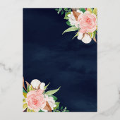 赤面ピンクフローラガウンネイビーブルーキンセアニェラ金ゴールド 箔招待状 (裏面)