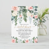 赤面ピンクフローラガーデンウォーターカラーブライダルシャワー 招待状 (スタンド正面)