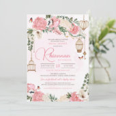 赤面ピンクフローラガーデンエレガントブライダルシャワー 招待状 (スタンド正面)
