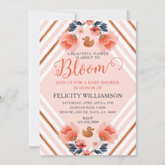 赤面ピンクフローラガーデンベビーシャワー招待状 招待状 (正面)
