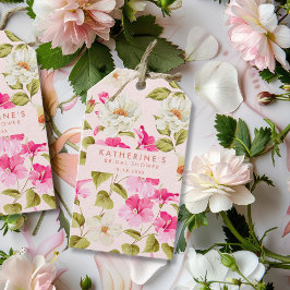 赤面ピンクフローラガーデン花ブライダルシャワー ギフトタグ