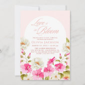 赤面ピンクフローラガーデン花ブライダルシャワー 招待状 (正面)
