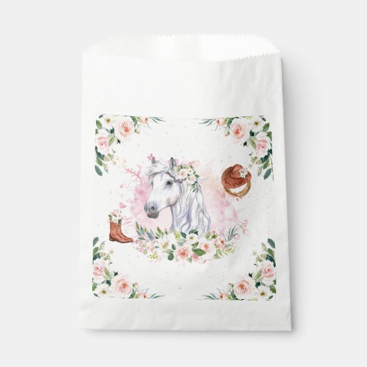 赤面ピンクフローラガールズホース誕生日パーティー フェイバーバッグ (正面)