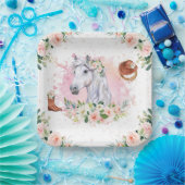 赤面ピンクフローラガールズホース誕生日パーティー ペーパープレート (パーティー)