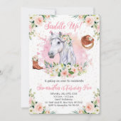 赤面ピンクフローラガールズホース誕生日パーティー 招待状 (正面)