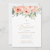 赤面ピンクフローラガールバプテスマ 招待状 (正面)