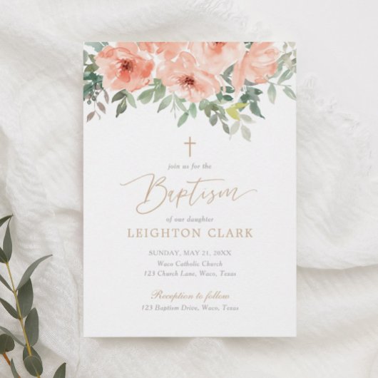 赤面ピンクフローラガールバプテスマ 招待状