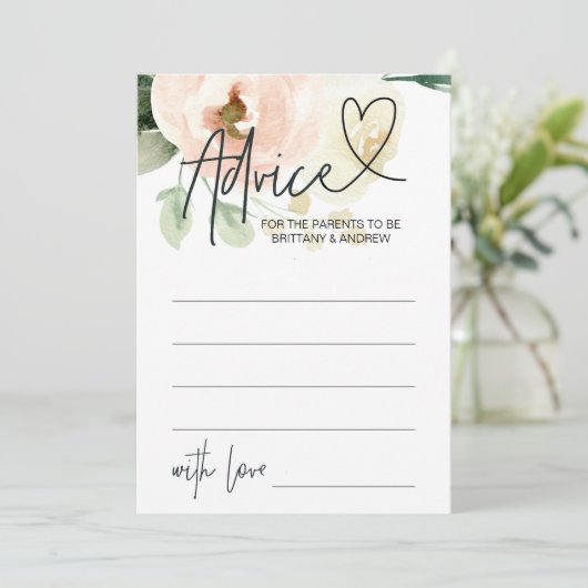 赤面ピンクフローラガールベビーシャワーアドバイスカード 招待状 (スタンド正面)