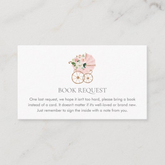 赤面ピンクフローラガールベビーシャワー予約リクエスト エンクロージャーカード (正面)