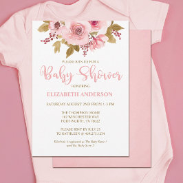 赤面ピンクフローラガールベビーシャワー招待状 招待状