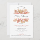 赤面ピンクフローラガールベビーシャワー 招待状 (正面)