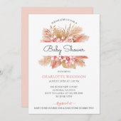 赤面ピンクフローラガールベビーシャワー 招待状 (正面/裏面)