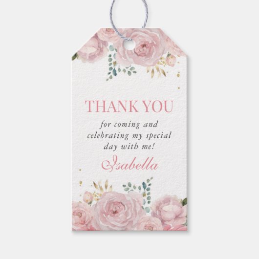 赤面ピンクフローラキンセアニェラありがとう ギフトタグ (正面)