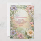 赤面ピンクフローラキンセアニェラお祝い 招待状 (正面)