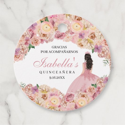 赤面ピンクフローラキンセアニェラサークルメッセージカード フェイバータグ (正面)