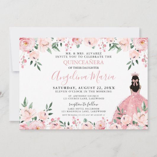 赤面ピンクフローラキンセアニェラ 招待状 (正面)